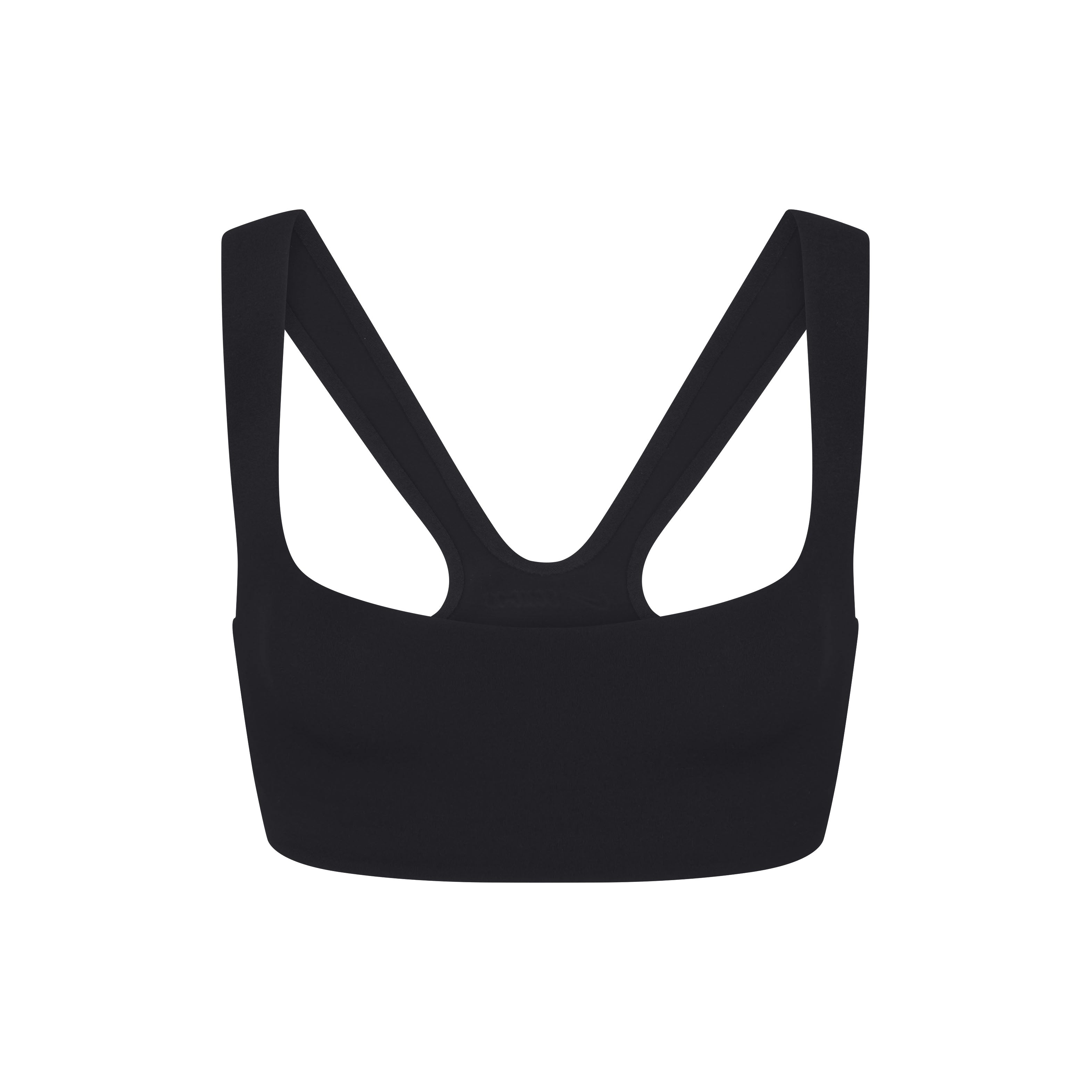 NikeSKIMS STUDIO STRETCH RACER BACK BRA | OBSIDIAN LAYS FLAT ON A WHITE BACKGROUND | FLT