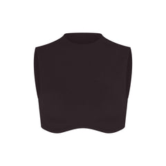 NikeSKIMS STUDIO STRETCH MOCK NECK BRA TOP | DARK ROAST LAYS FLAT ON A WHITE BACKGROUND | FLT