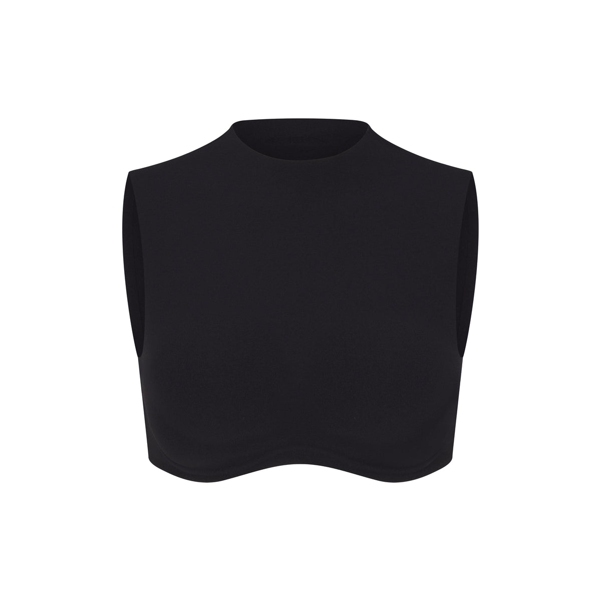 NikeSKIMS STUDIO STRETCH MOCK NECK BRA TOP | OBSIDIAN LAYS FLAT ON A WHITE BACKGROUND | FLT