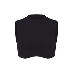 NikeSKIMS STUDIO STRETCH MOCK NECK BRA TOP | OBSIDIAN LAYS FLAT ON A WHITE BACKGROUND | FLT