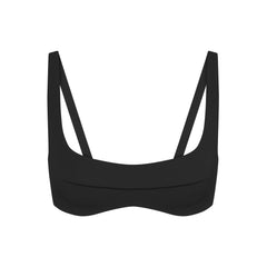 NikeSKIMS STUDIO STRETCH SEAM FRONT MICRO BRA | OBSIDIAN LAYS FLAT ON A WHITE BACKGROUND | FLT