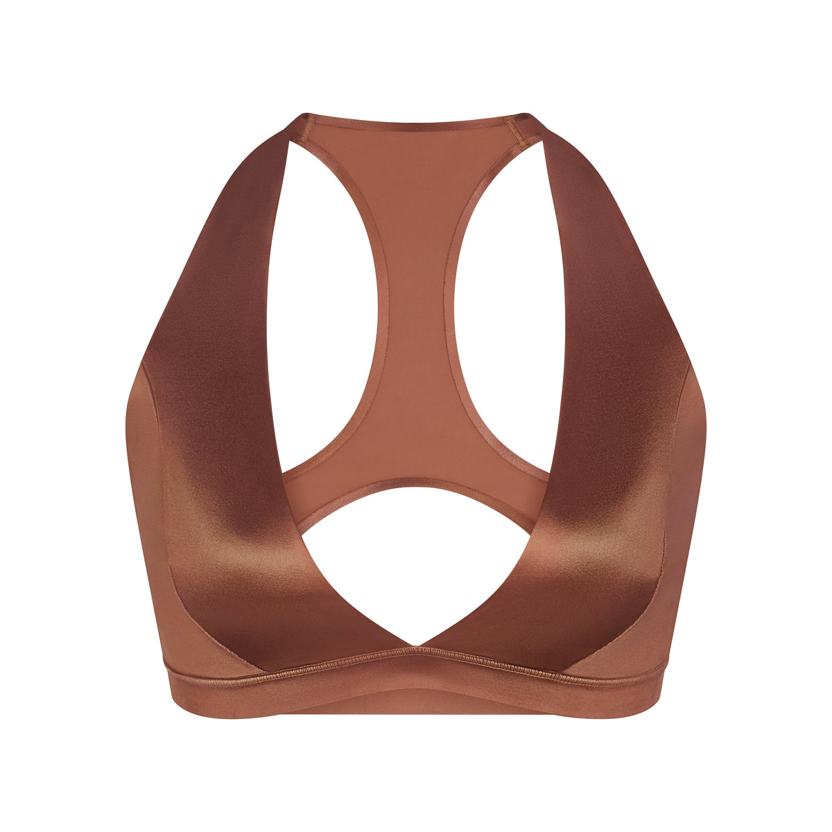 NikeSKIMS SATIN SHINE RACERBACK BRA | CAROB BROWN & LAYS FLAT ON A WHITE BACKGROUND | FLT