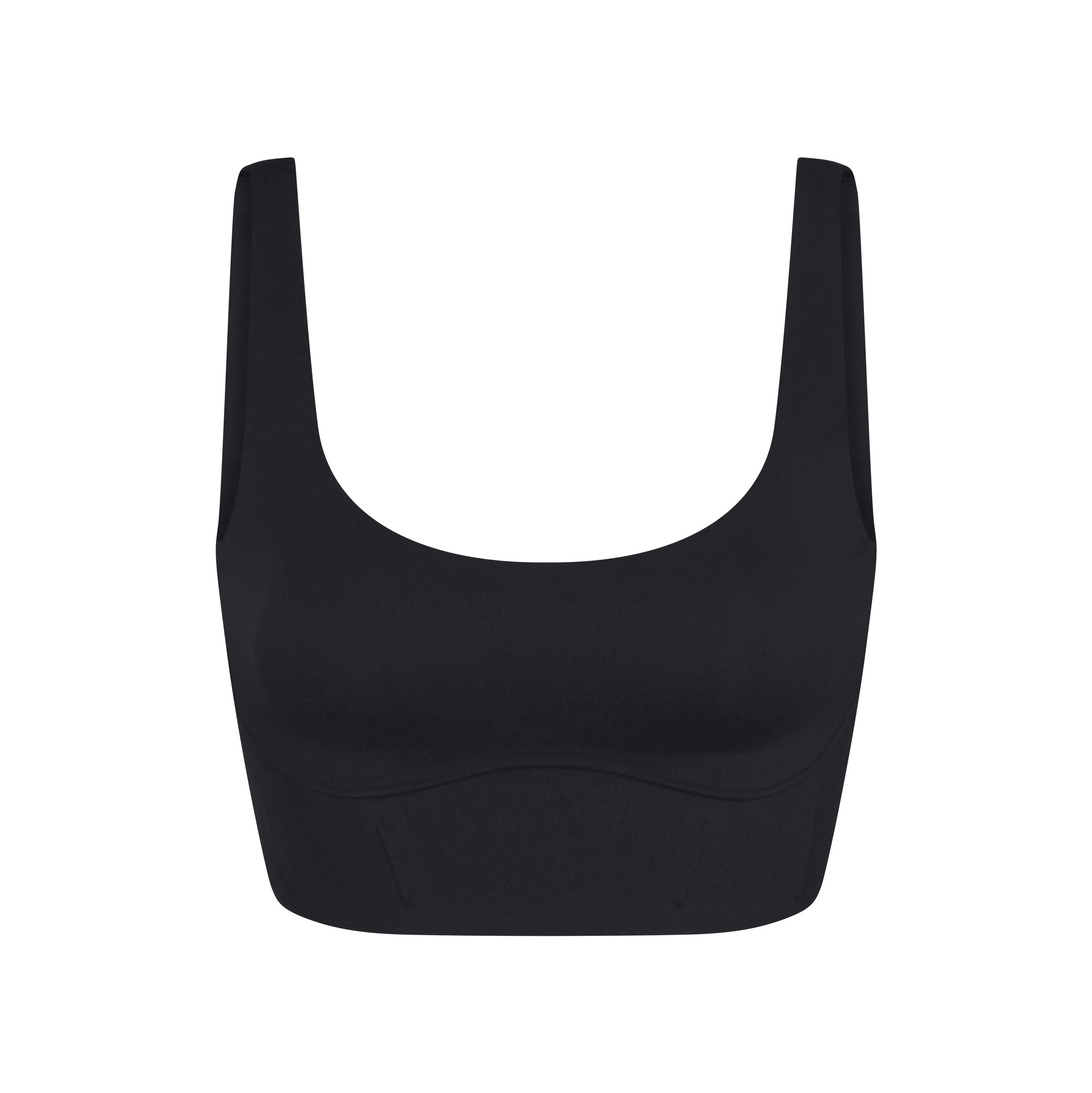 NikeSKIMS MATTE CORSET LONGLINE BRA | OBSIDIAN LAYS FLAT ON A WHITE BACKGROUND | FLT