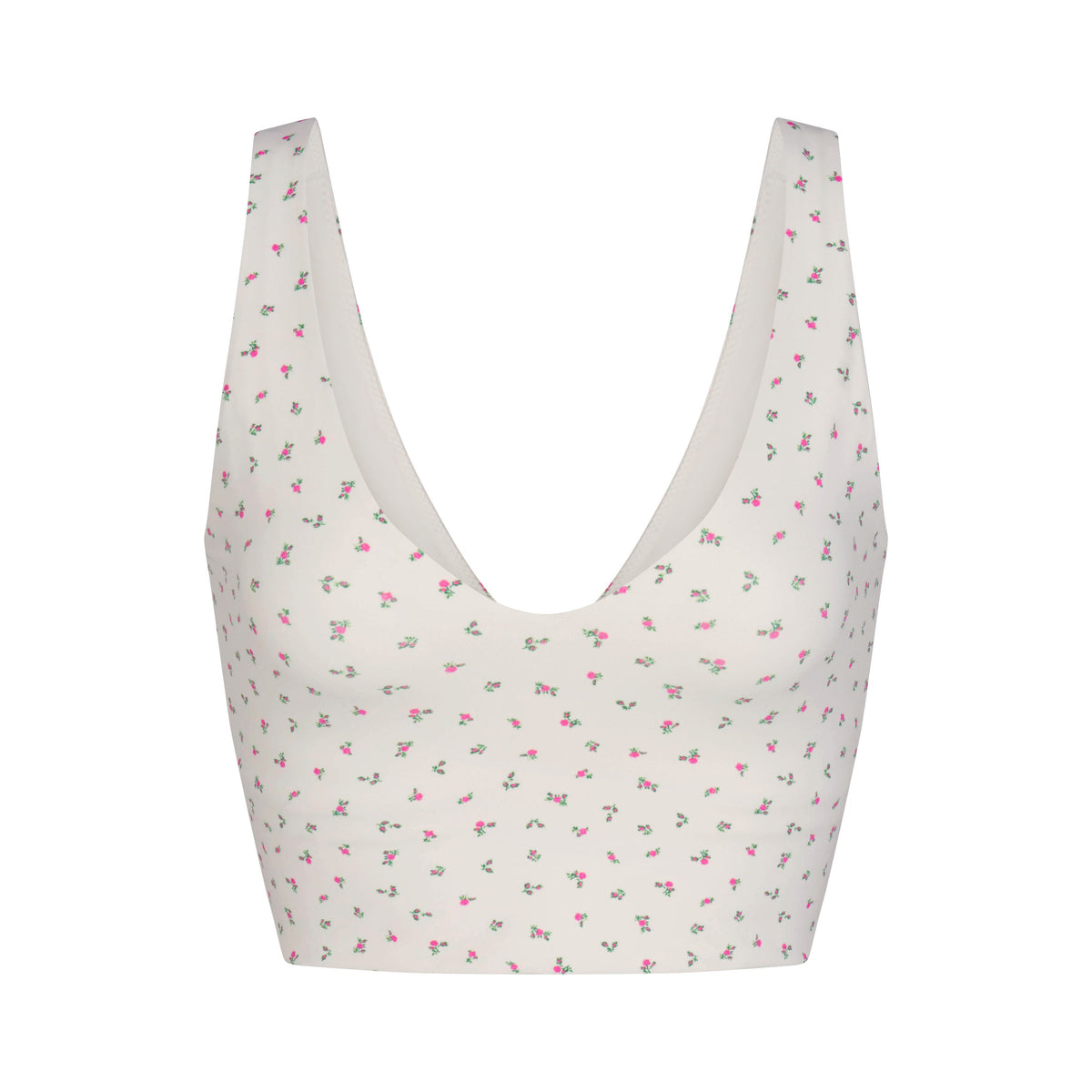NikeSKIMS MATTE V-NECK BRA TOP | DITSY FLORAL PRINT LAYS FLAT ON A WHITE BACKGROUND | FLT