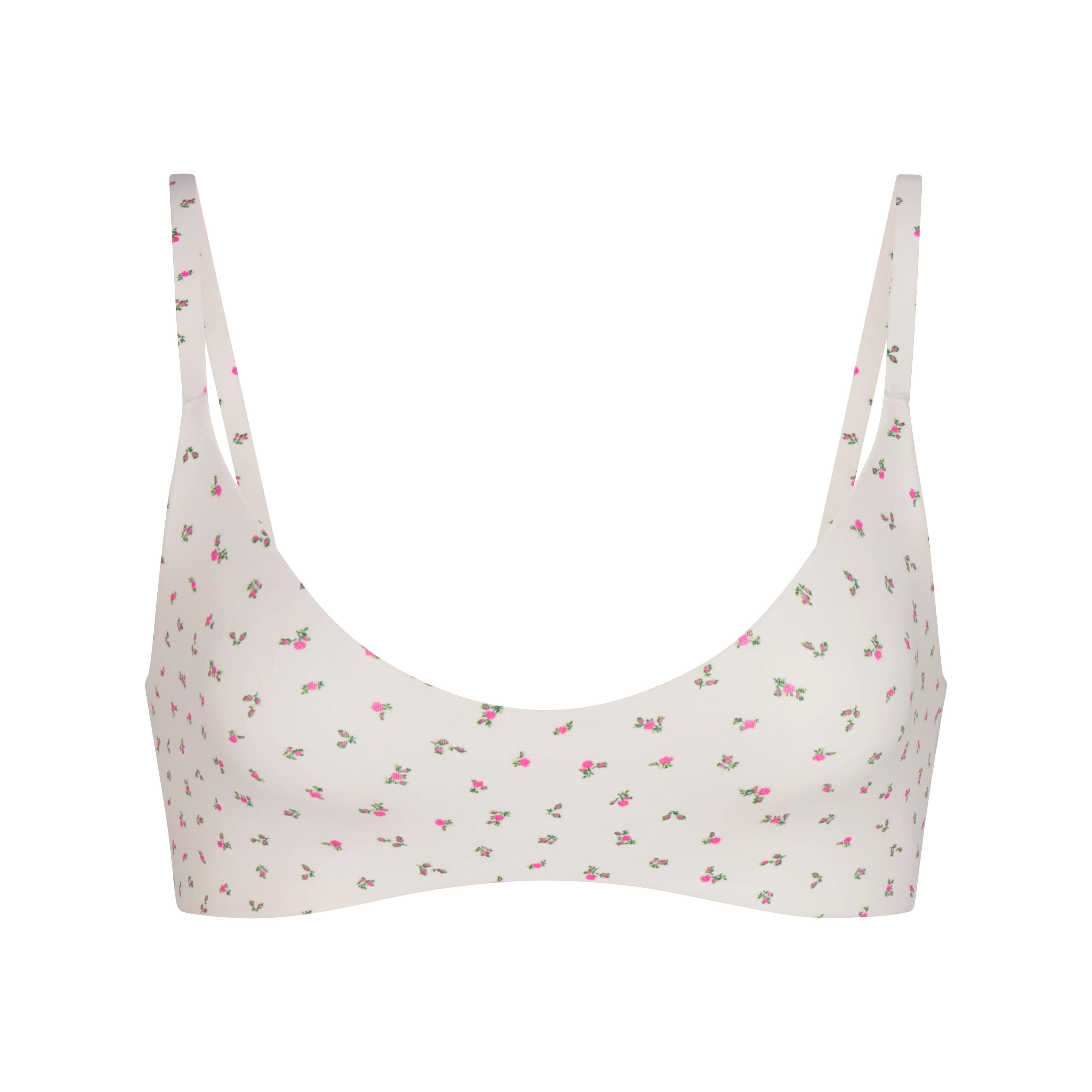 NikeSKIMS MATTE MICRO SCOOP BRA | DITSY FLORAL PRINT LAYS FLAT ON A WHITE BACKGROUND | FLT