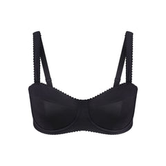 NikeSKIMS SATIN SHINE PANELED PICOT BRA | OBSIDIAN & LAYS FLAT ON A WHITE BACKGROUND | FLT