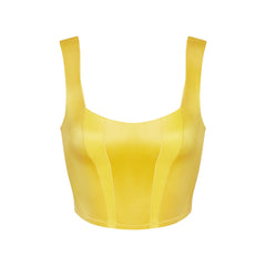 NikeSKIMS SATIN SHINE PANELED SCOOP TANK | CITRINE & LAYS FLAT ON A WHITE BACKGROUND | FLT