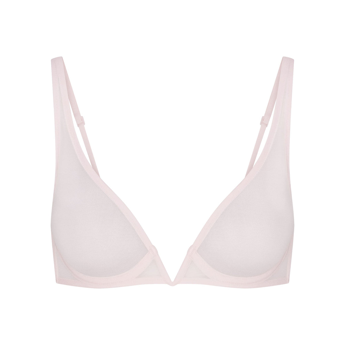 ULTRA FINE MESH DEEP PLUNGE BRA | BARELY PINK FLAT ON A WHITE BACKGROUND | FLT