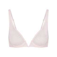 ULTRA FINE MESH DEEP PLUNGE BRA | BARELY PINK FLAT ON A WHITE BACKGROUND | FLT