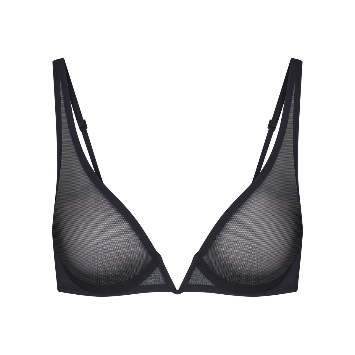 ULTRA FINE MESH DEEP PLUNGE BRA | OBSIDIAN FLAT ON A WHITE BACKGROUND | FLT