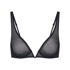 ULTRA FINE MESH DEEP PLUNGE BRA | OBSIDIAN FLAT ON A WHITE BACKGROUND | FLT
