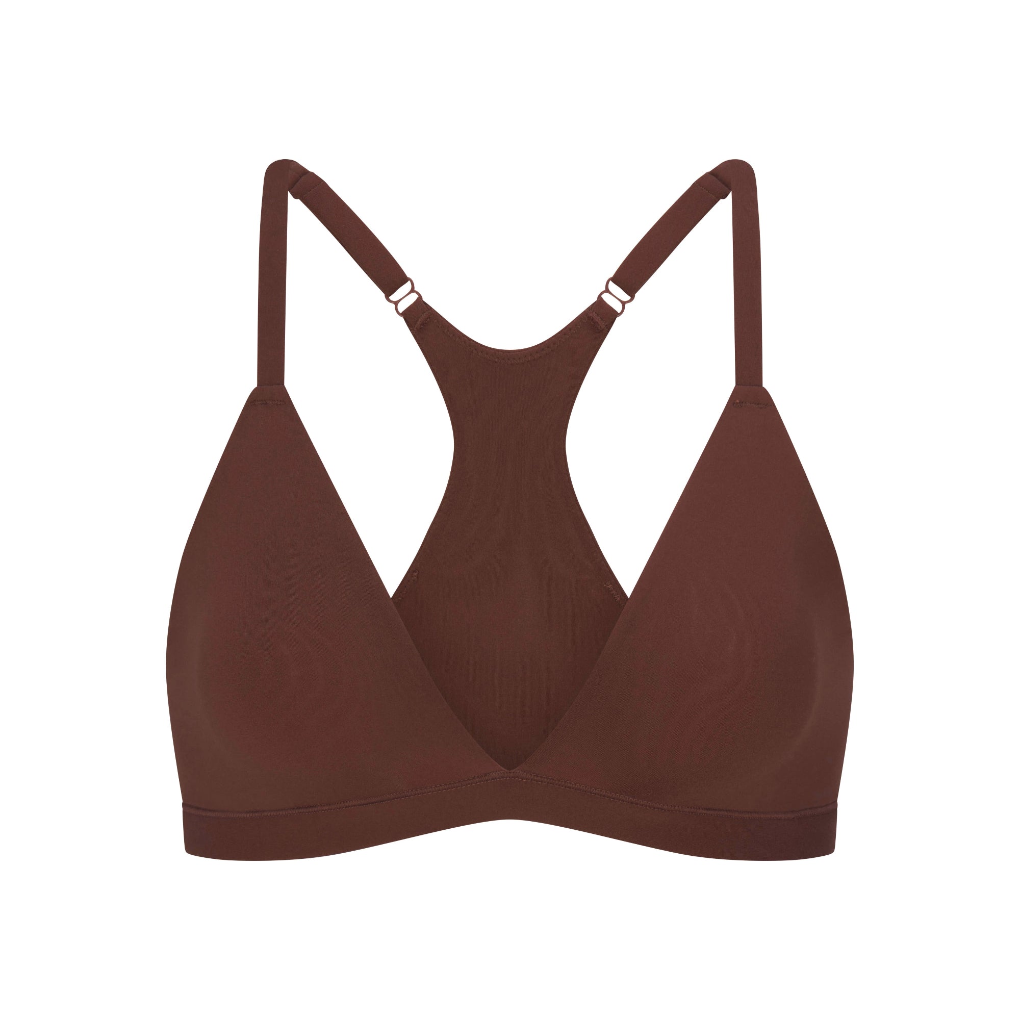 FITS EVERYBODY RACERBACK TRIANGLE BRALETTE | COCOA FLAT ON A WHITE BACKGROUND | FLT