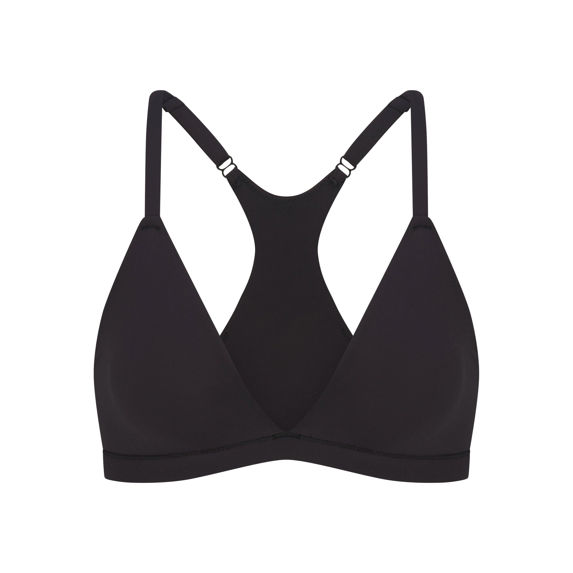 FITS EVERYBODY RACERBACK TRIANGLE BRALETTE | ONYX FLAT ON A WHITE BACKGROUND | FLT