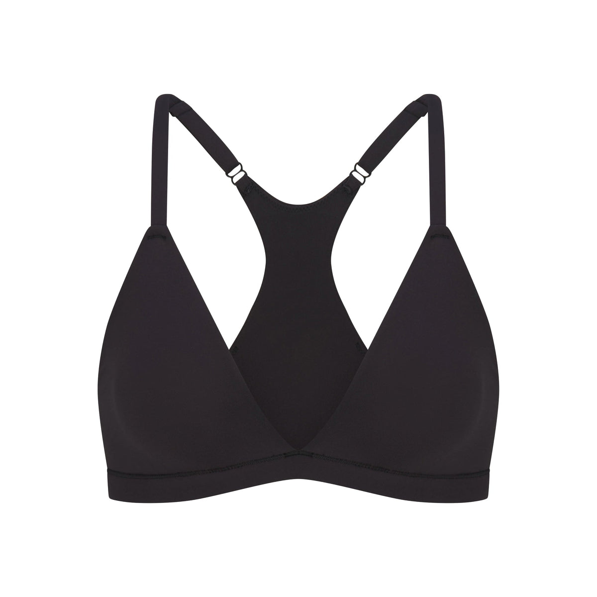 FITS EVERYBODY RACERBACK TRIANGLE BRALETTE | ONYX FLAT ON A WHITE BACKGROUND | FLT