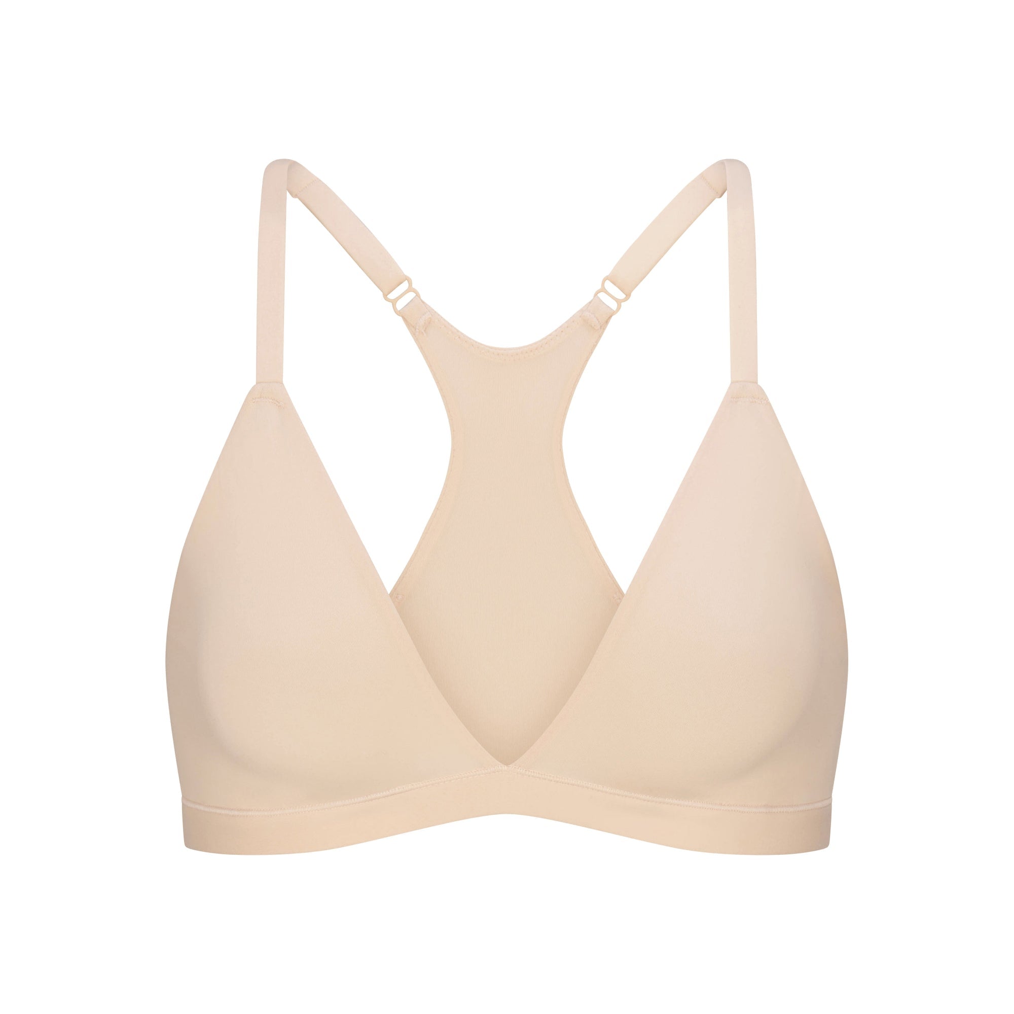 FITS EVERYBODY RACERBACK TRIANGLE BRALETTE | SAND FLAT ON A WHITE BACKGROUND | FLT