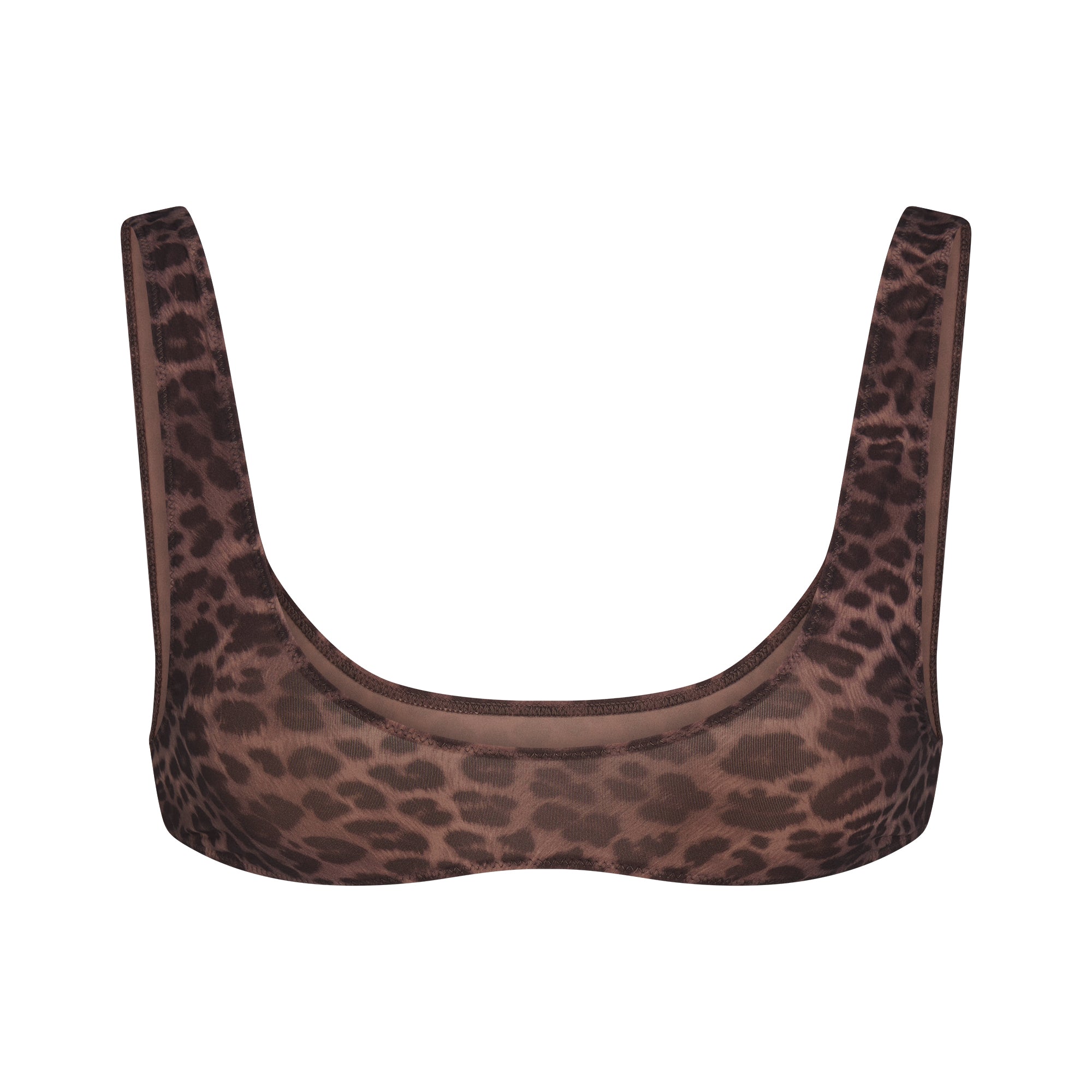 FITS EVERYBODY MICRO SCOOP BRALETTE | UMBER LEOPARD PRINT FLAT ON A WHITE BACKGROUND | FLT