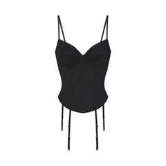LACE SHAPEWEAR CORSET | ONYX FLAT ON A WHITE BACKGROUND | FLT