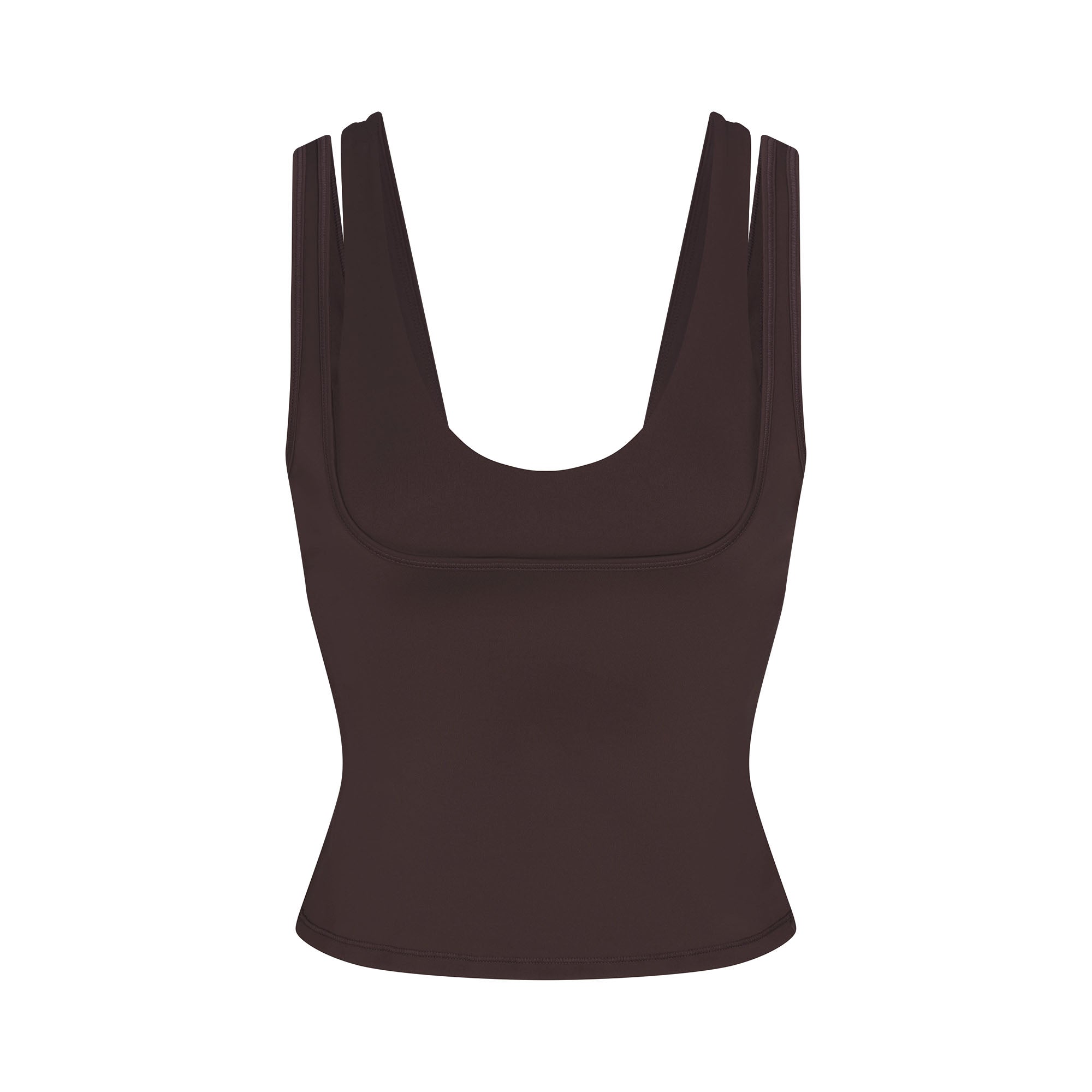 NikeSKIMS MATTE DOUBLE STRAP SCOOP TANK | DARK SEPIA FLAT ON A WHITE BACKGROUND | FLT