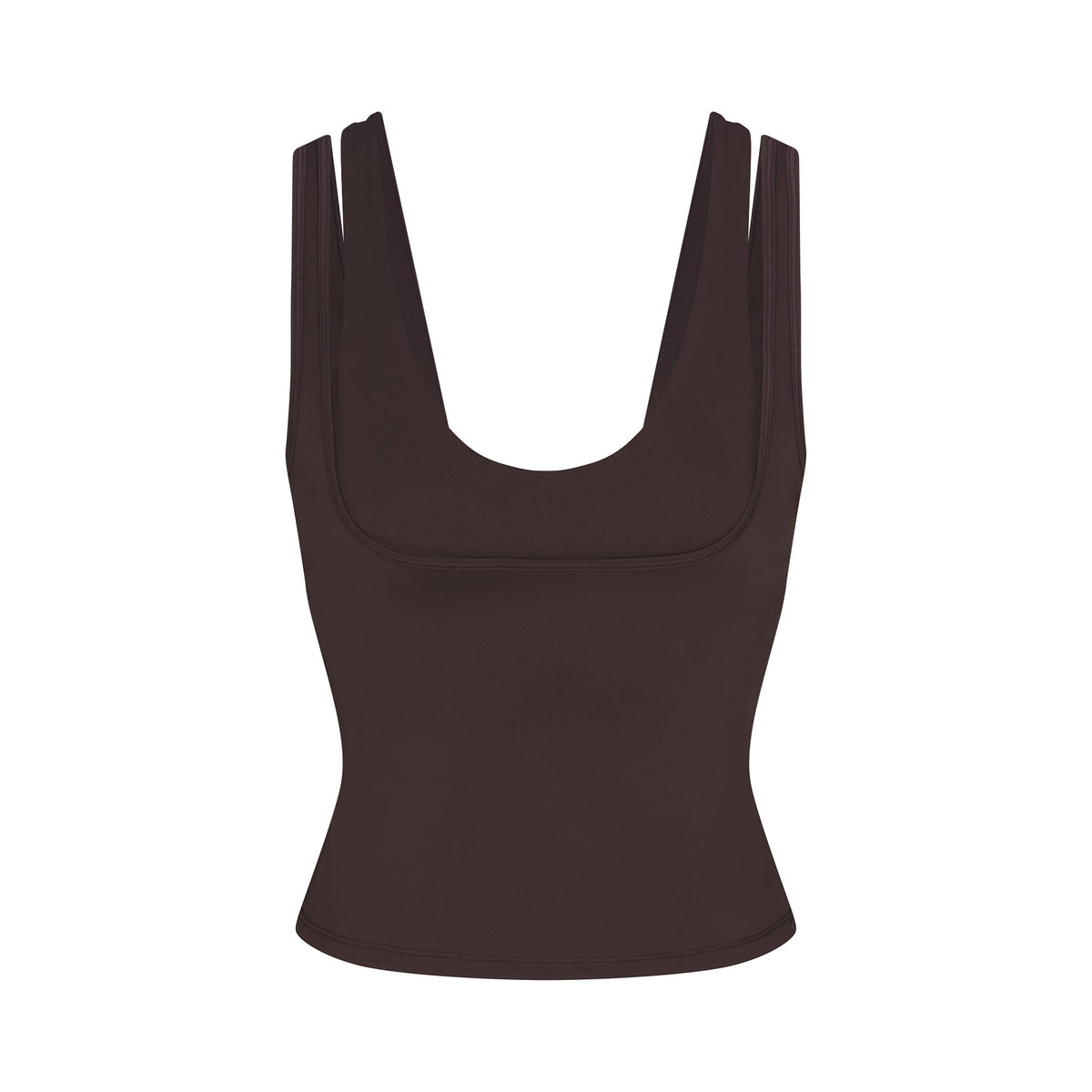 NikeSKIMS MATTE DOUBLE STRAP SCOOP TANK | DARK SEPIA FLAT ON A WHITE BACKGROUND | FLT