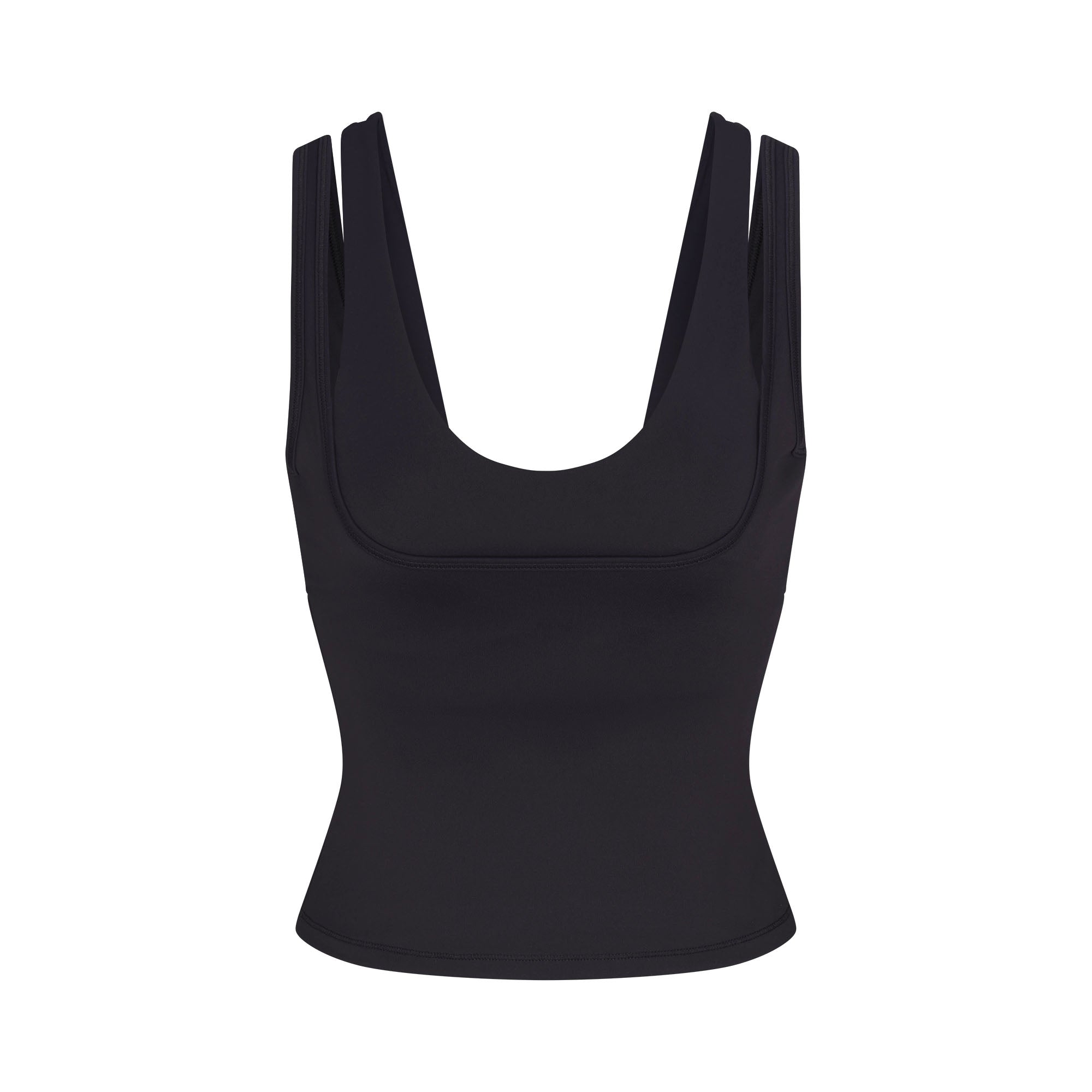 NikeSKIMS MATTE DOUBLE STRAP SCOOP TANK | OBSIDIAN FLAT ON A WHITE BACKGROUND | FLT