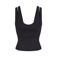 NikeSKIMS MATTE DOUBLE STRAP SCOOP TANK | OBSIDIAN FLAT ON A WHITE BACKGROUND | FLT