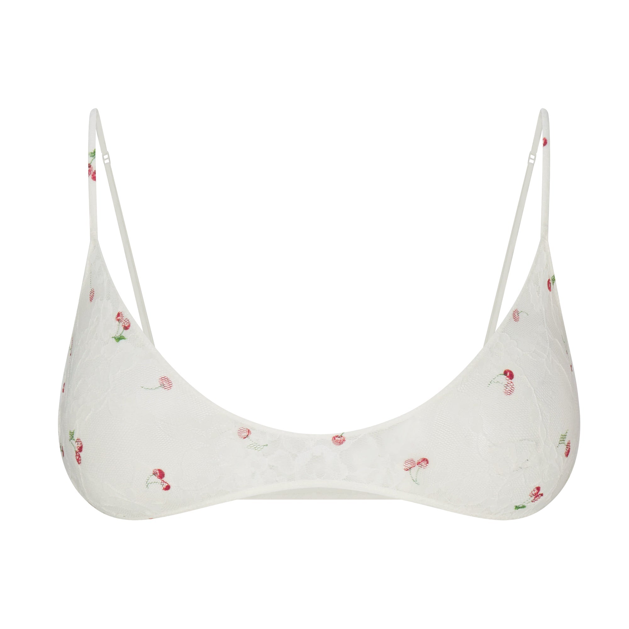 STRETCH LACE SKIMPY SCOOP BRALETTE | IVORY CHERRY PRINT FLAT ON A WHITE BACKGROUND | FLT