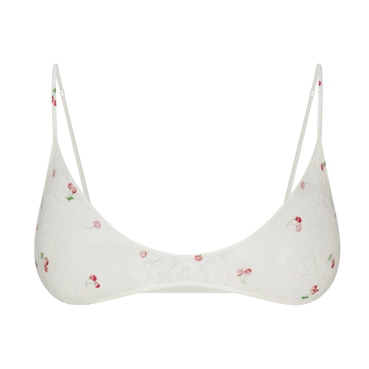 STRETCH LACE SKIMPY SCOOP BRALETTE | IVORY CHERRY PRINT FLAT ON A WHITE BACKGROUND | FLT