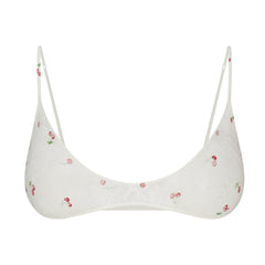 STRETCH LACE SKIMPY SCOOP BRALETTE | IVORY CHERRY PRINT FLAT ON A WHITE BACKGROUND | FLT