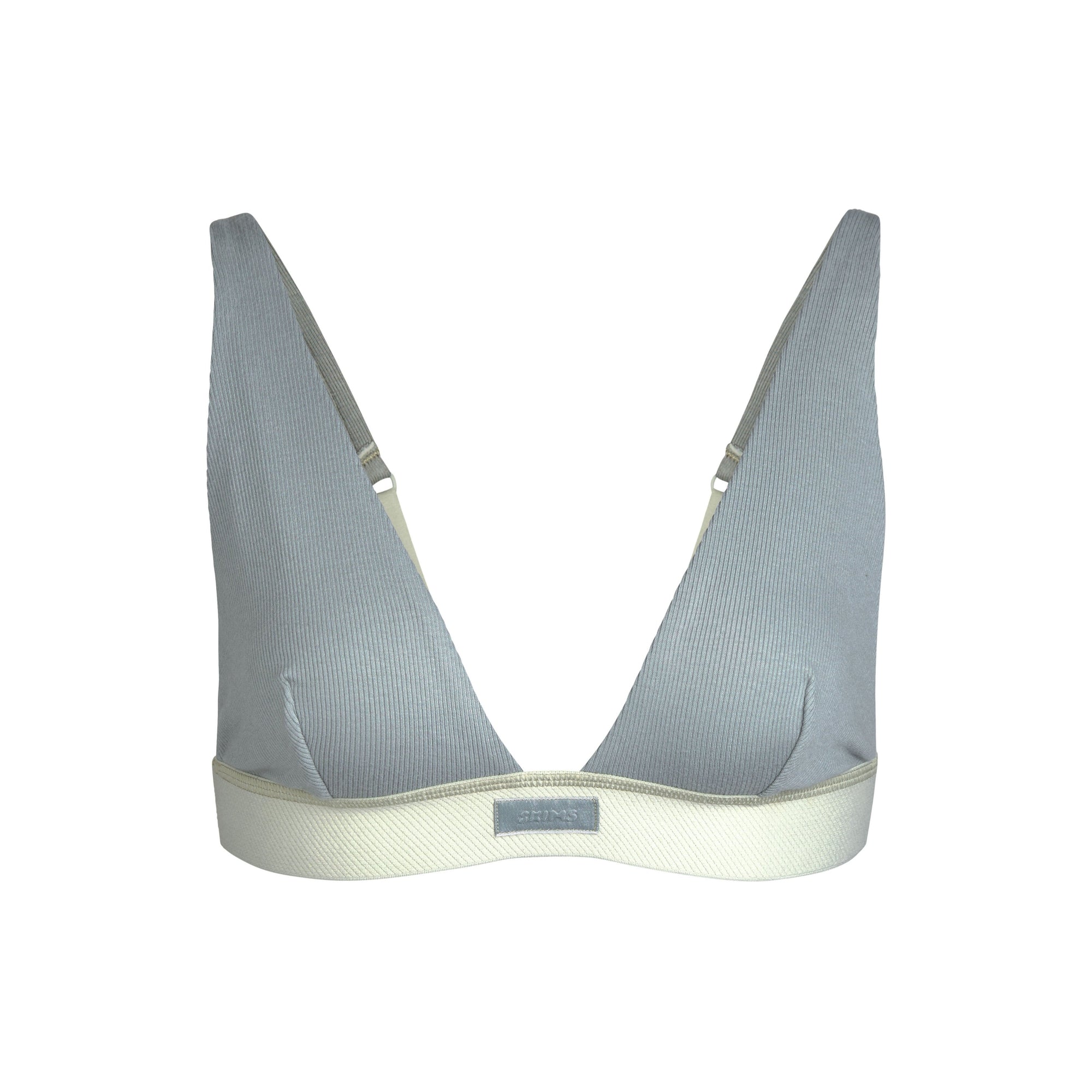 COTTON RIB PLUNGE BRALETTE | MINERAL (PLUNGE BRALETTES) LAYS FLAT ON A WHITE BACKGROUND | FLT