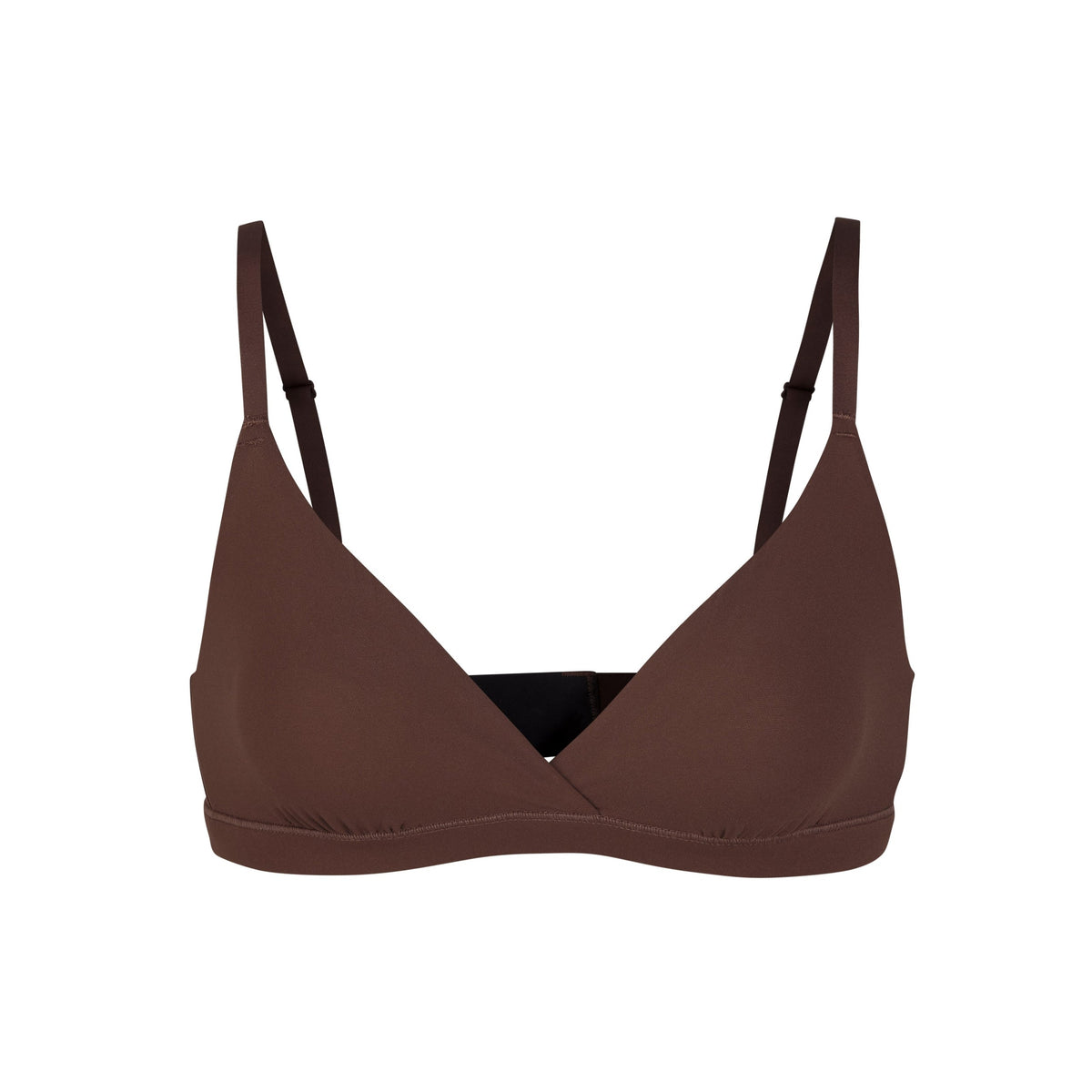 FITS EVERYBODY CROSSOVER BRALETTE | COCOA (TRIANGLE BRALETTES) LAYS FLAT ON A WHITE BACKGROUND | FLT