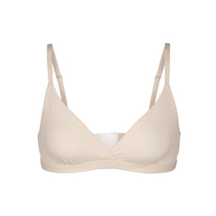 FITS EVERYBODY CROSSOVER BRALETTE | SAND (TRIANGLE BRALETTES) LAYS FLAT ON A WHITE BACKGROUND | FLT