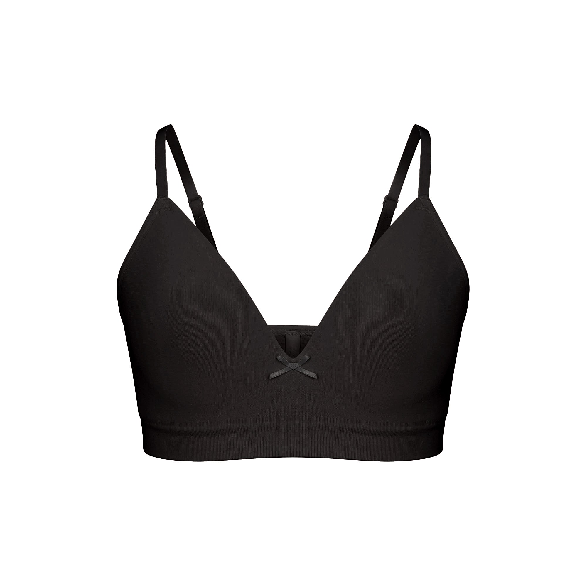 COTTON SEAMLESS GIRLS BRA 2-PACK | LIGHT HEATHER GREY AND SOOT FLAT ON A WHITE BACKGROUND @ | FLT