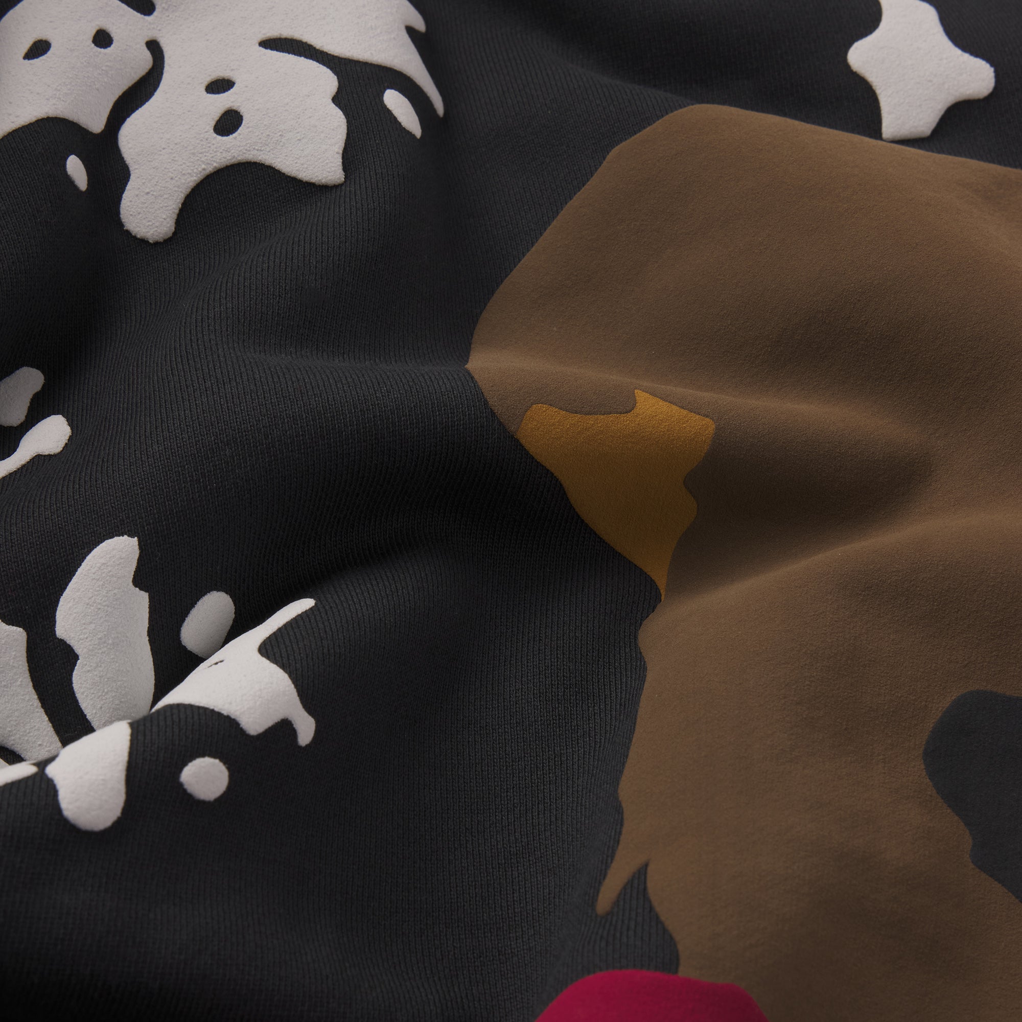 CACTUS PLANT FLEA MARKET X SKIMS HEAVYWEIGHT FLEECE MENS RELAXED ZIP UP HOODIE | ONYX TEDDY BEAR PRINT FLAT ON A WHITE BACKGROUND