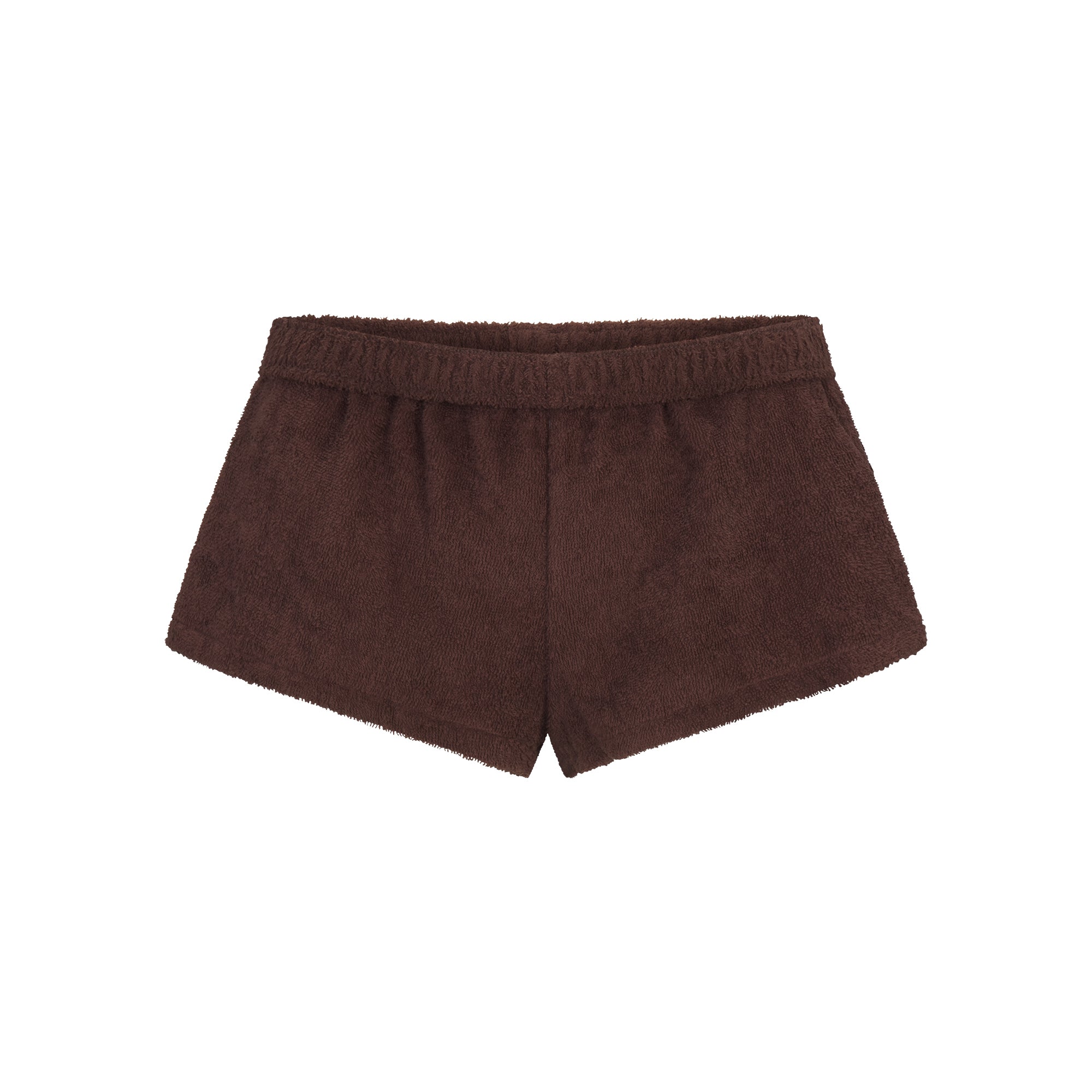TERRY COVER-UPS FOLDOVER SHORT | DARK SEPIA LAYS FLAT ON A WHITE BACKGROUND | FLT