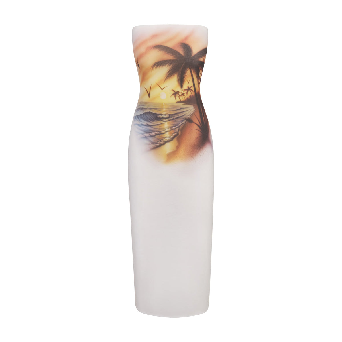 COTTON JERSEY COVER-UPS TUBE DRESS | AIRBRUSH BEACH SCENE LAYS FLAT ON A WHITE BACKGROUND | FLT