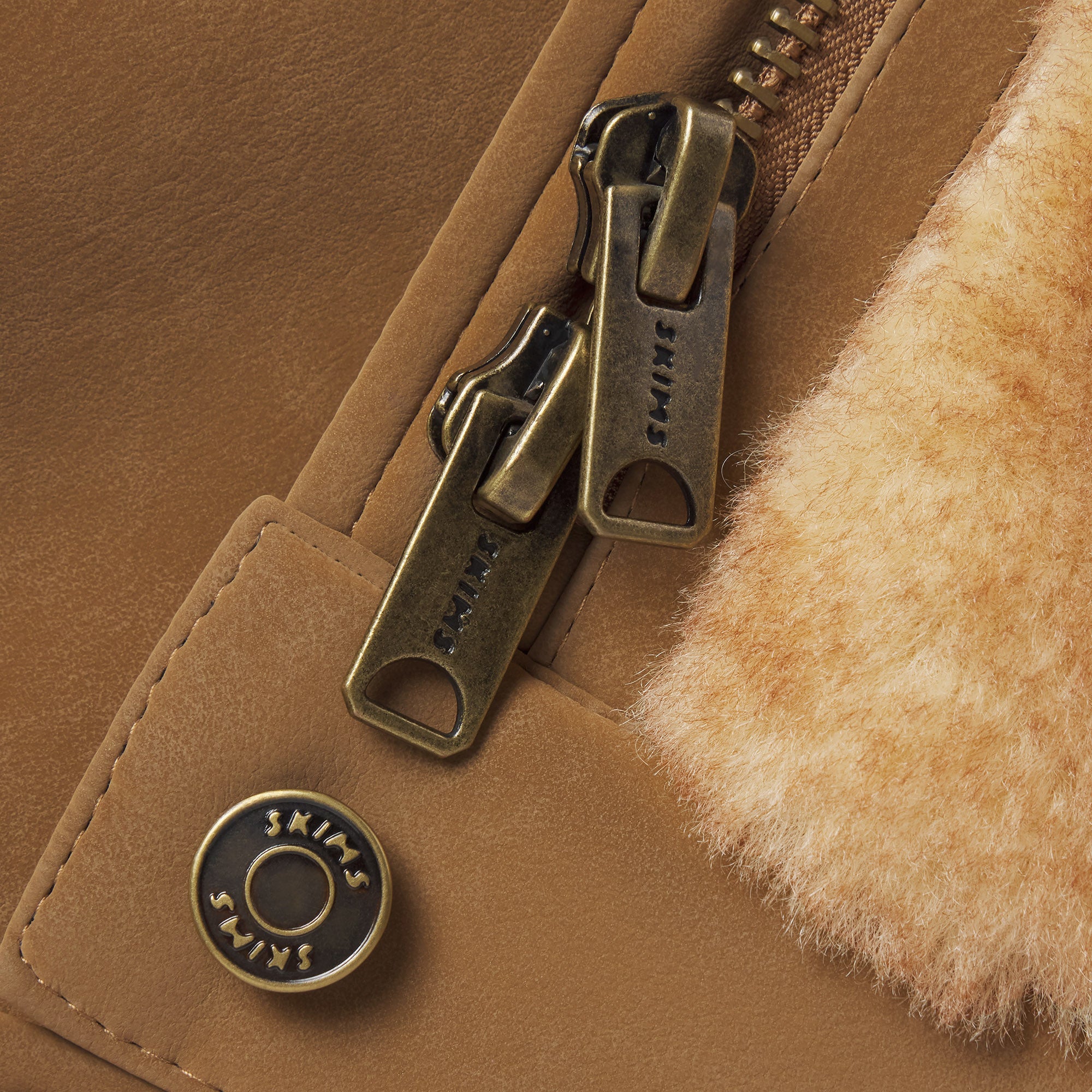 FAUX SHEARLING JACKET | TOASTED LATTE & LAYS FLAT ON A WHITE BACKGROUND | FLT