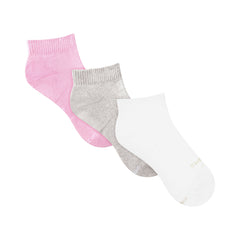 NikeSKIMS ACCESSORIES DRI-FIT ANKLE SOCK 3-PACK | BUBBLE GUM MULTI LAYS FLAT ON A WHITE BACKGROUND