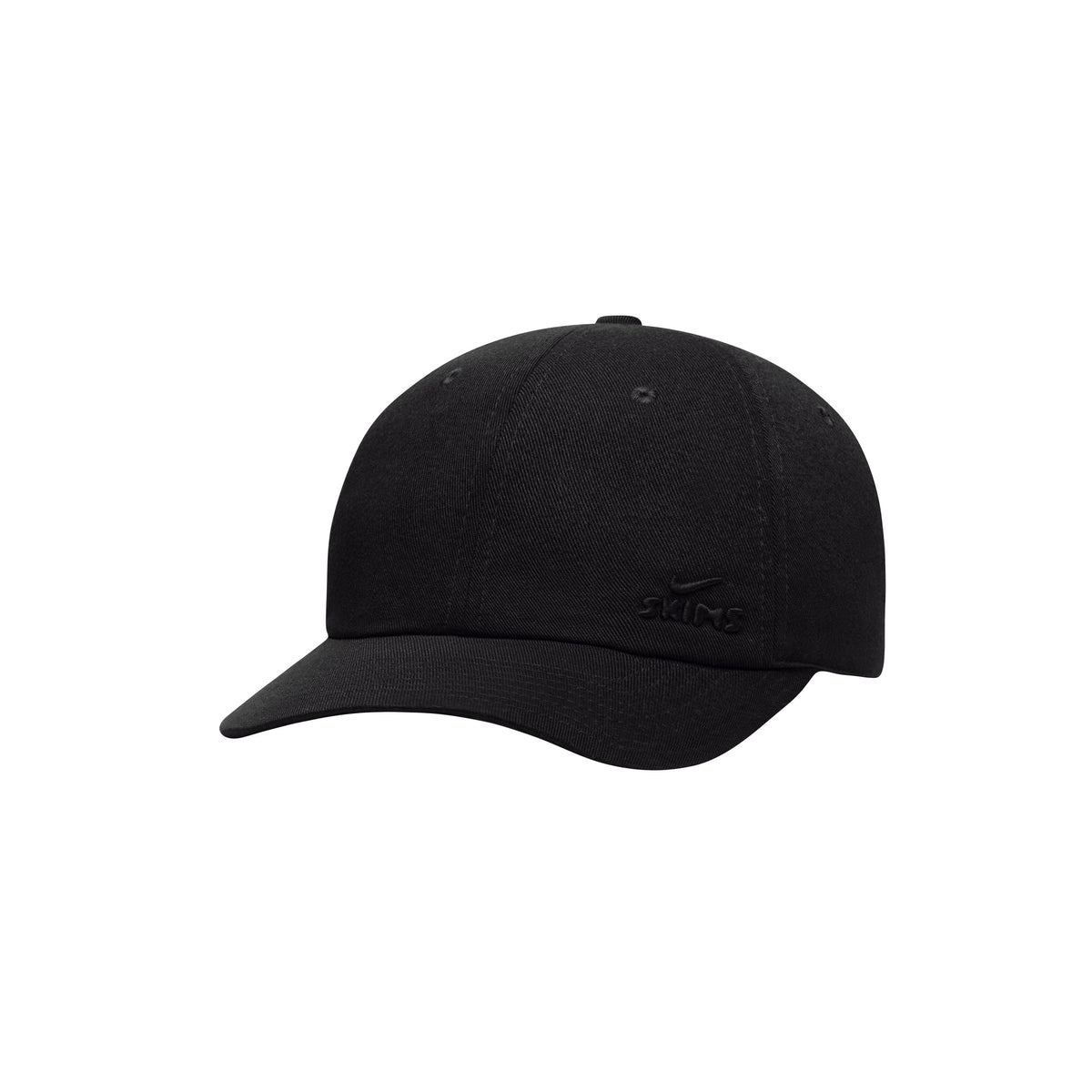NikeSKIMS ACCESSORIES CLUB CAP | OBSIDIAN LAYS FLAT ON A WHITE BACKGROUND