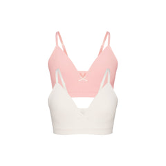 COTTON SEAMLESS GIRLS BRA 2-PACK | MARBLE AND BALLET FLAT ON A WHITE BACKGROUND @ | FLT