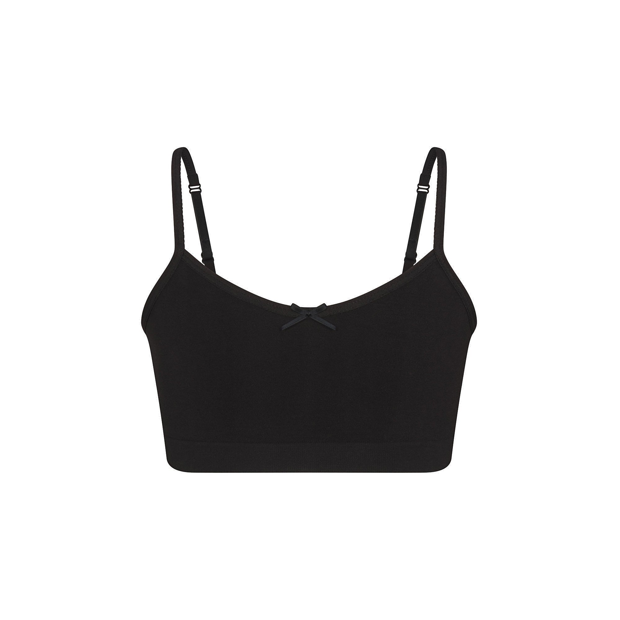 COTTON SEAMLESS GIRLS BRALETTE 2-PACK | LIGHT HEATHER GREY AND SOOT FLAT ON A WHITE BACKGROUND @ | FLT