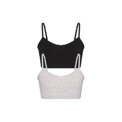 COTTON SEAMLESS GIRLS BRALETTE 2-PACK | LIGHT HEATHER GREY AND SOOT FLAT ON A WHITE BACKGROUND @ | FLT