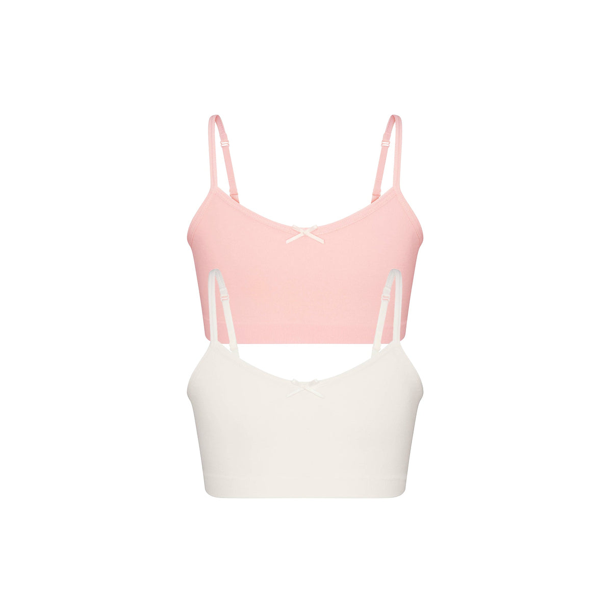COTTON SEAMLESS GIRLS BRALETTE 2-PACK | MARBLE AND BALLET FLAT ON A WHITE BACKGROUND @ | FLT