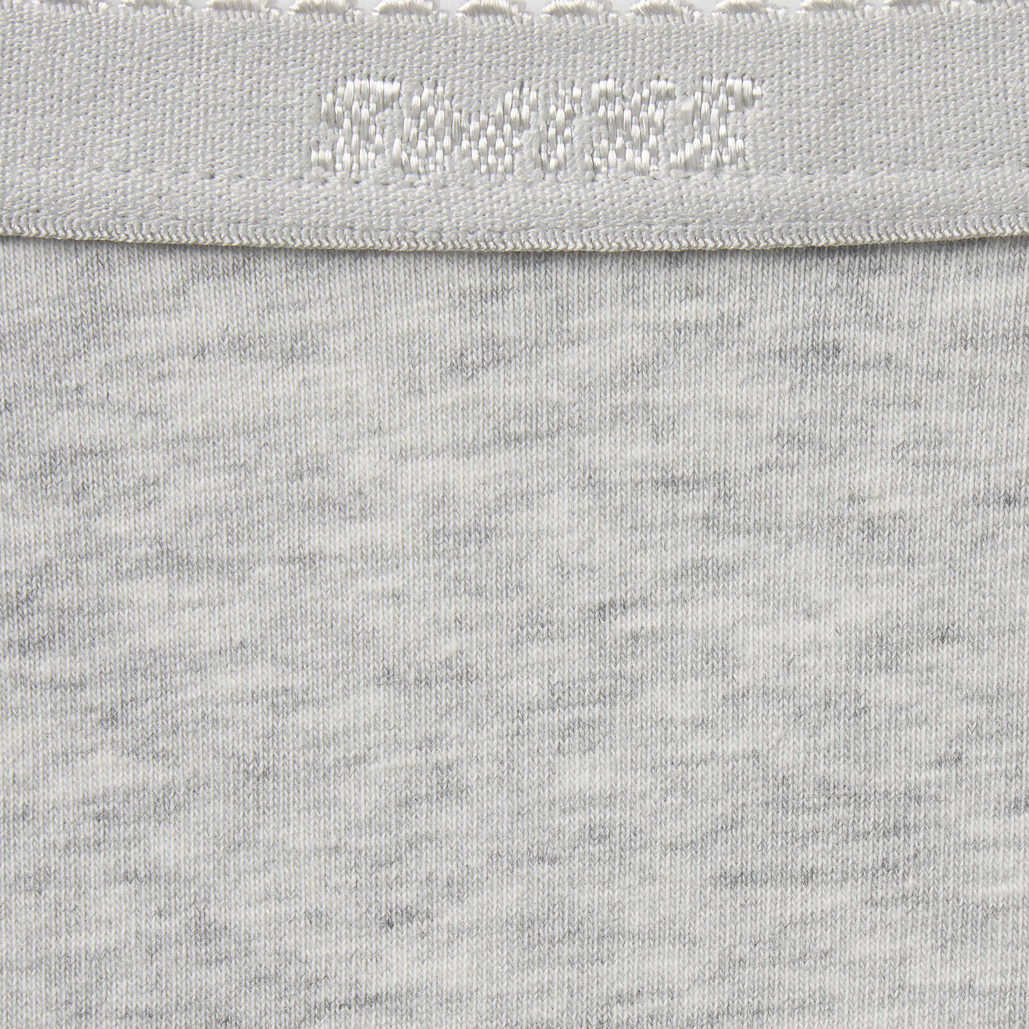 LIGHTWEIGHT COTTON LOGO PICOT HIPSTER | LIGHT HEATHER GREY ON A MODEL FRONT VIEW @ | FOCUS: 0.0, 1.0, 0.9