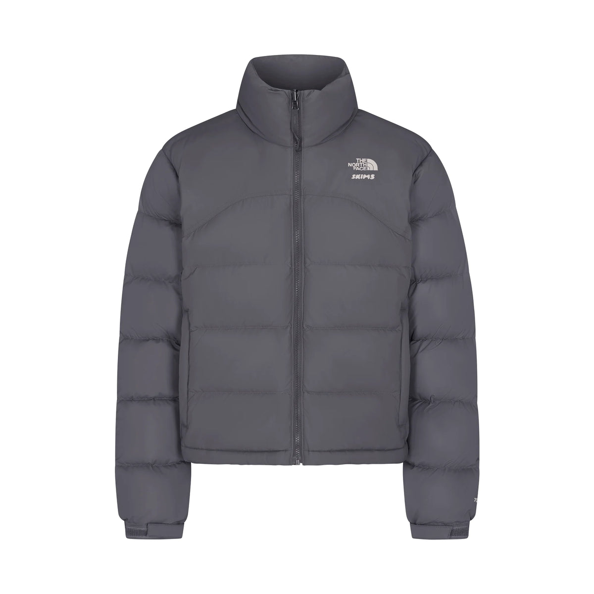 THE NORTH FACE X SKIMS 2000 RETRO NUPTSE JACKET | GUNMETAL FLAT ON A WHITE BACKGROUND | FLT