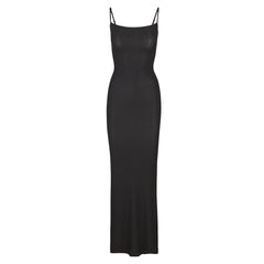 SOFT LOUNGE LONG SLIP DRESS | ONYX LAYS FLAT ON A WHITE BACKGROUND | FLT