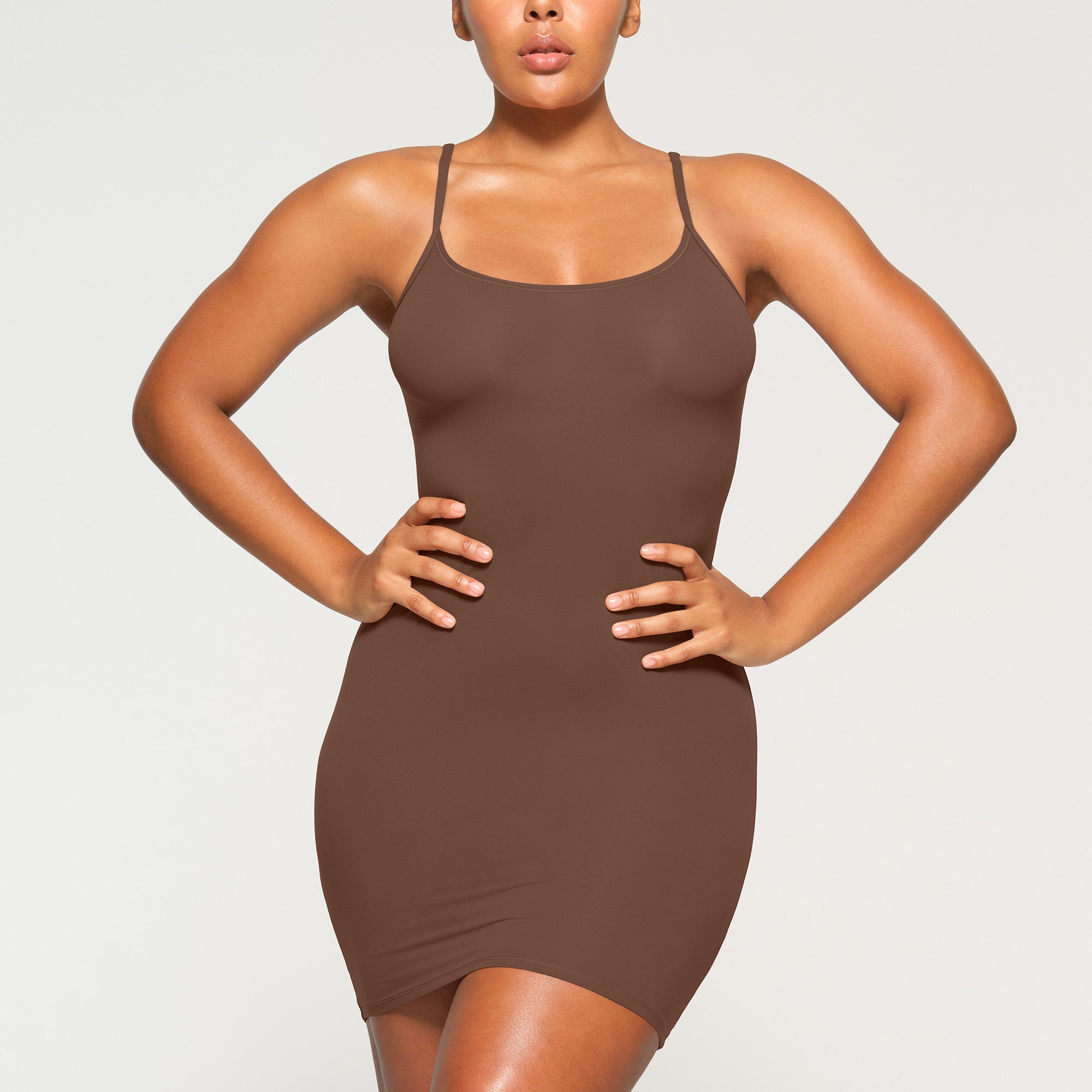 FITS EVERYBODY SLIP DRESS WORN BY A MODEL IN FRONT VIEW, XL
