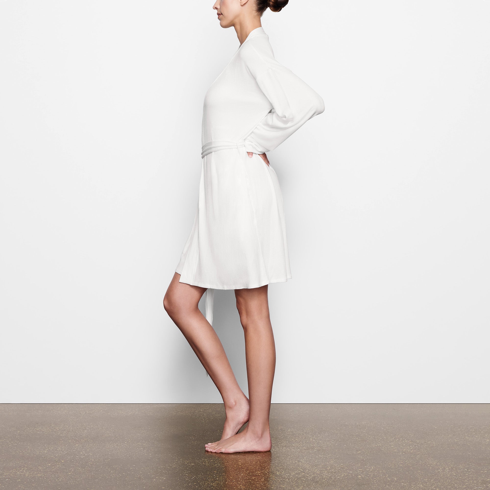 WORN BY A MODEL IN BACK VIEW SOFT LOUNGE ROBE