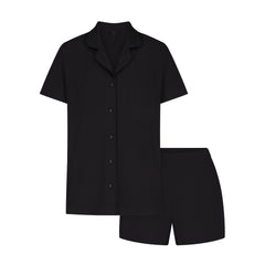 SOFT LOUNGE SHORT SLEEP SET | ONYX LAYS FLAT ON A WHITE BACKGROUND | FLT