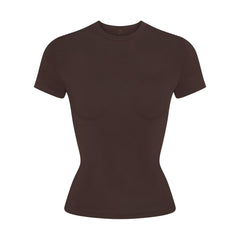 COTTON JERSEY T-SHIRT | ESPRESSO FLAT ON A WHITE BACKGROUND | FLT