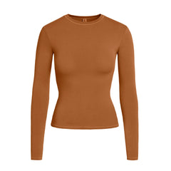 COTTON JERSEY LONG SLEEVE T-SHIRT | CHAI FLAT ON A WHITE BACKGROUND | FLT